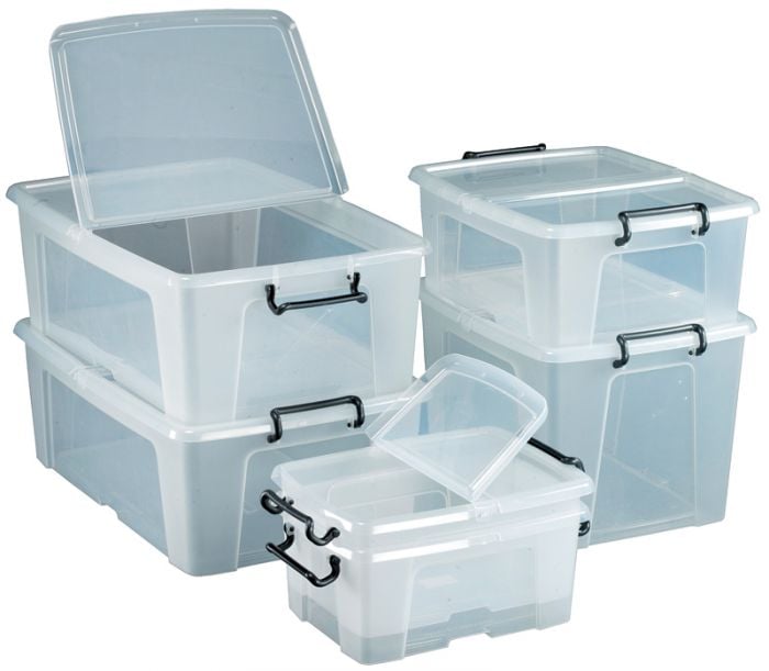 plastic storage bins with hinged lids